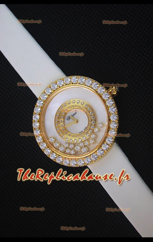 Chopard Happy Diamonds 36mm, Sangle Blanche et Cadran Blanc
