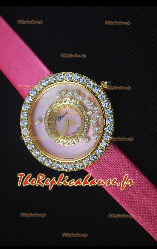Chopard Happy Diamonds 36mm, Sangle Rose et Cadran Rose