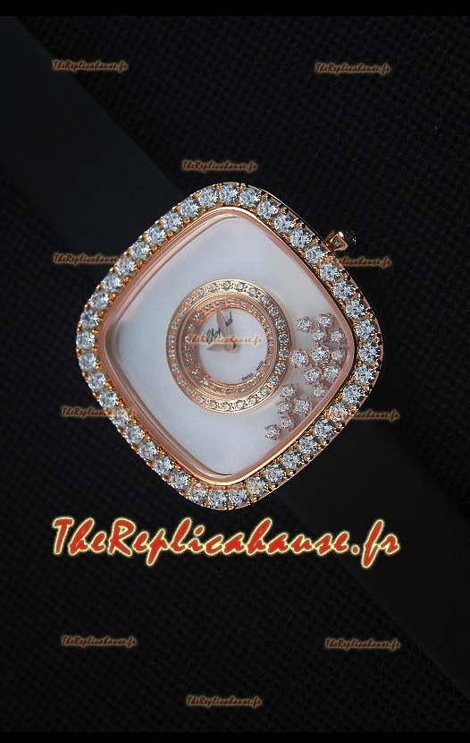 Chopard Happy Diamonds 38mm, Sangle Noire et Cadran Blanc