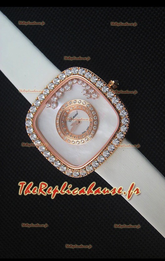 Chopard Happy Diamonds 38mm, Sangle Blanche et Cadran Blanc