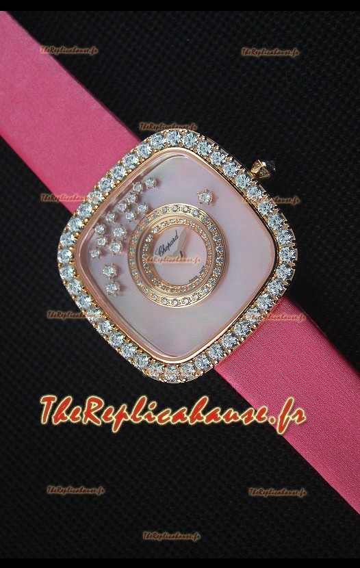Chopard Happy Diamonds 38mm, Sangle Rose et Cadran Rose