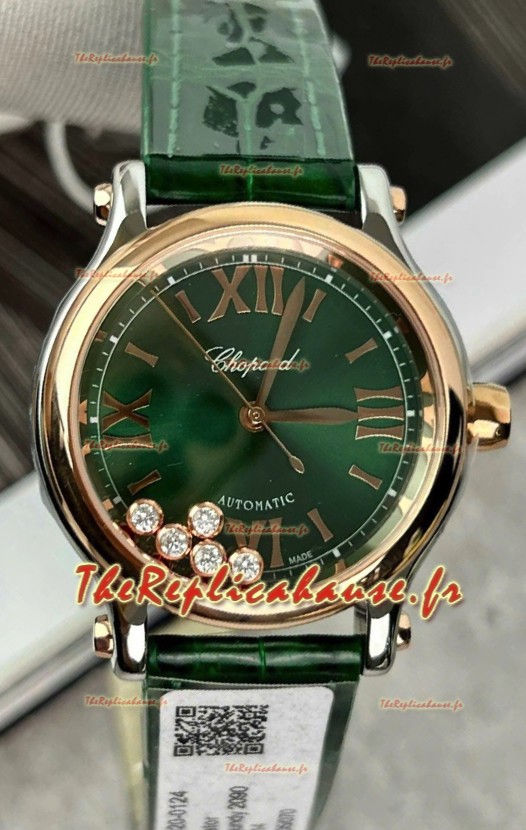 Chopard Super Clone Happy Sport Montre en or rose avec cadran vert - Mouvement automatique 36MM