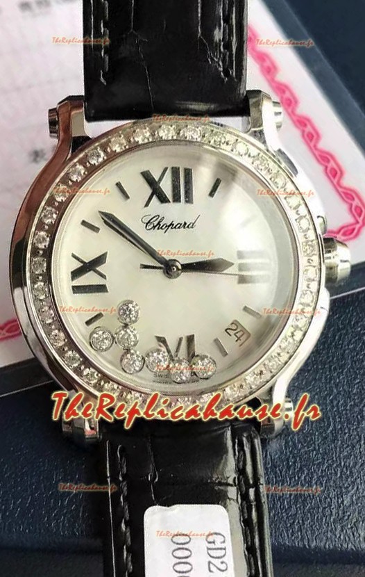Chopard Happy Montre Quartz Suisse en acier inoxydable Réplique miroir 1:1 - Diamants véritables 