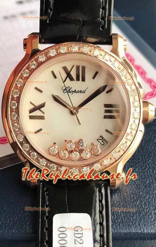 Chopard Happy Montre réplique 1:1 en or rose - Diamants véritables 