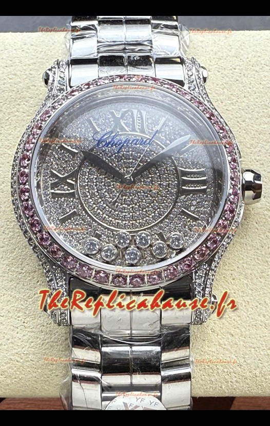 Montre Chopard Happy Sport Super Clone Automatique 36 mm, boîtier en acier, cadran en mossanite