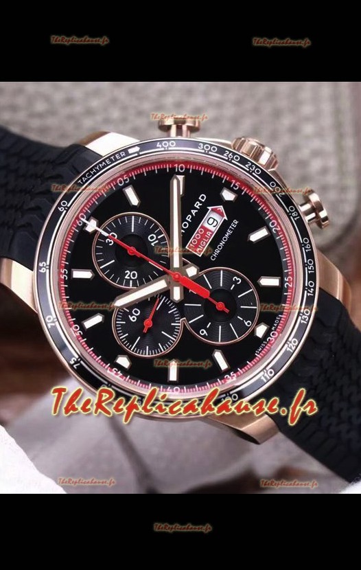 Chopard Classic Racing Chronograph Réplique Qualité Miroir 1:1 en Boîtier Or Rose - Cadran Noir 
