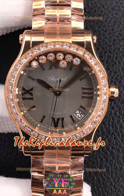 Montre Chopard Happy Sport 1:1 Réplique Suisse Réplique Montre automatique Or Rose - 36mm de large