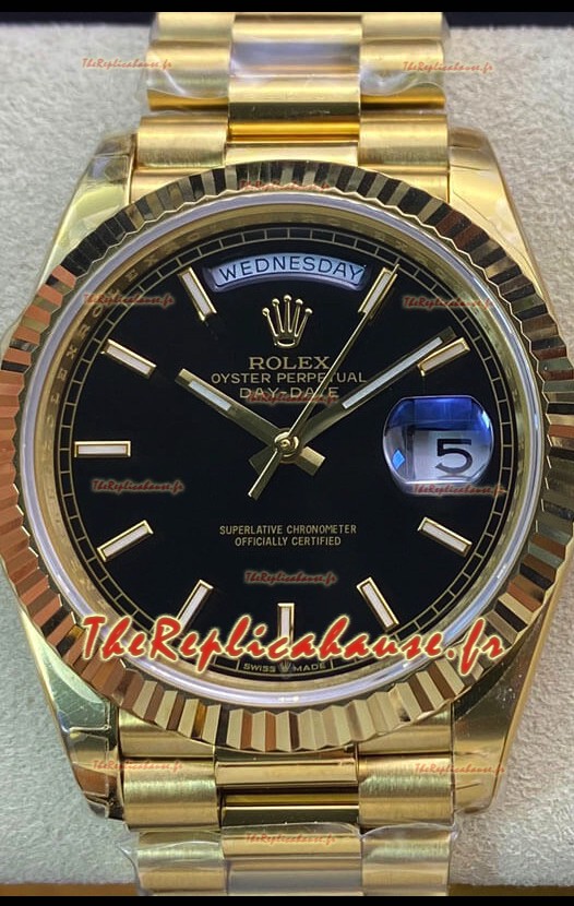 Montre Rolex Day Date Présidentielle en or jaune 18 carats 36MM - Cadran noir 1:1 qualité miroir