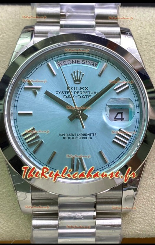Montre Rolex Day Date Présidentielle M228206-0044 904L Acier 40MM - Cadran Arabe BLEU GLACÉ 1:1 Qualité Miroir