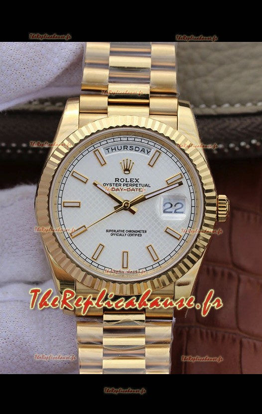 Montre Rolex Day Date Présidentielle 904L Acier Or Jaune 40MM - Cadran Blanc Qualité Miroir 1:1 