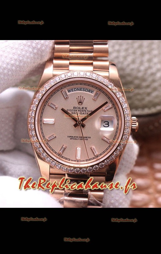 Montre Rolex Day Date Presidential 904L Acier Or Rose 40MM - Cadran brun qualité miroir 1:1 
