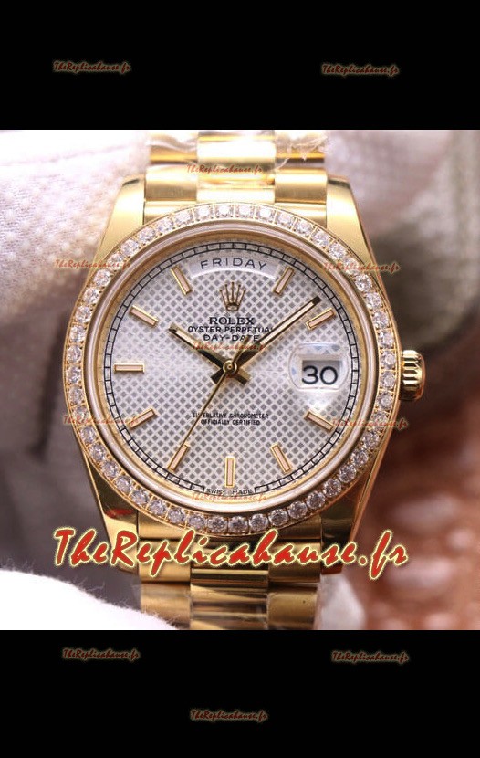 Montre Rolex Day Date Présidentielle 904L Acier Or Jaune 40MM - Cadran Acier Blanc Qualité Miroir 1:1 