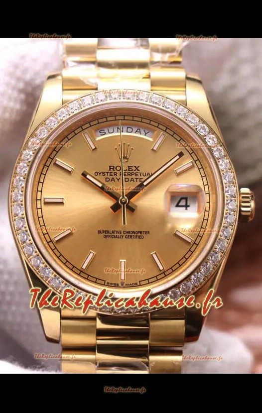 Montre Rolex Day Date Présidentielle 904L Acier Or Jaune 40MM - Cadran Or 1:1 Qualité Miroir 