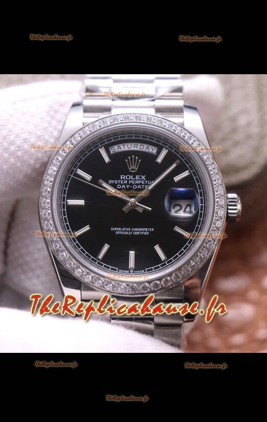 Montre Rolex Day Date Presidential 904L Acier 40MM - Cadran noir 1:1 Qualité Miroir