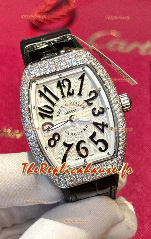 Franck Muller V32 Réplique de la montre suisse à quartz Mossanite 1:1 36MM Chiffres noirs