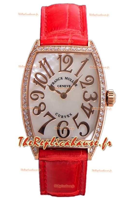 Franck Muller Montre Cintree Curvex Cadran Nacre en Plaqué Or Rose - Bracelet Rouge 