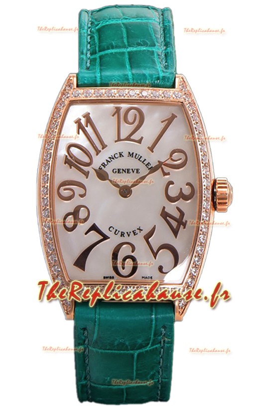 Franck Muller Montre Cintree Curvex à cadran nacre en plaqué or rose - Bracelet vert 