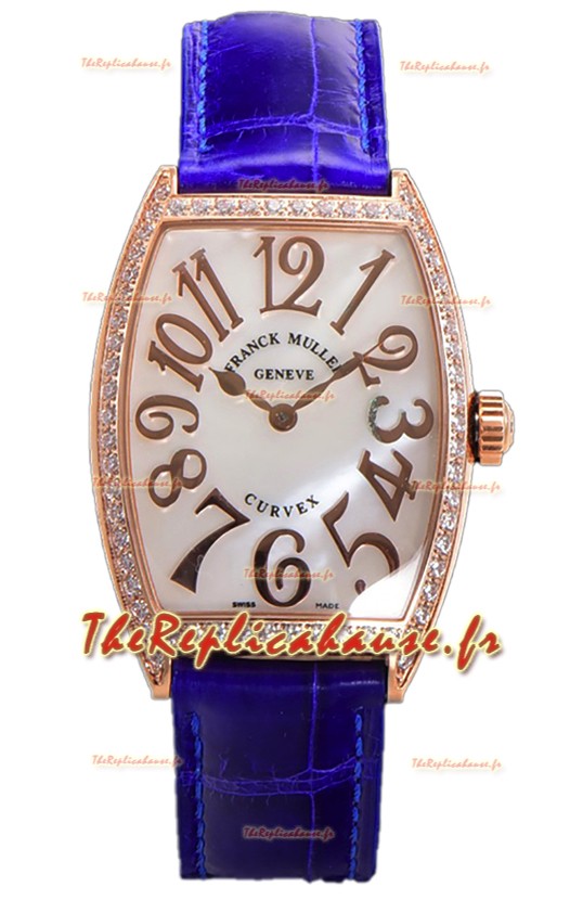 Franck Muller Montre Cintree Curvex à cadran nacre en plaqué or rose - Bracelet violet 
