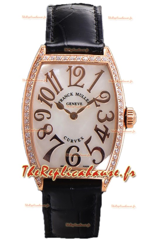 Franck Muller Montre Cintree Curvex à cadran nacre en plaqué or rose - Bracelet noir 