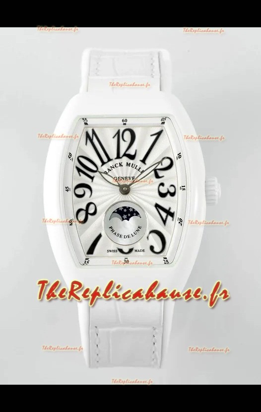 Franck Muller Vanguard Moonphase V32 Boîtier Céramique - Cadran Blanc dans Mouvement Automatique
