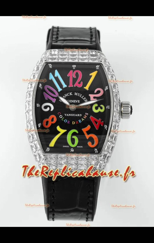 Franck Muller Vanguard V32 Cadran Noir - Color Dreams avec Diamants Boîtier Réplique Suisse