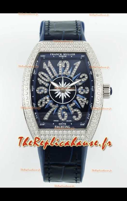Franck Muller Vanguard V32 Cadran Bleu - Boîtier Diamants Réplique Montres Suisse