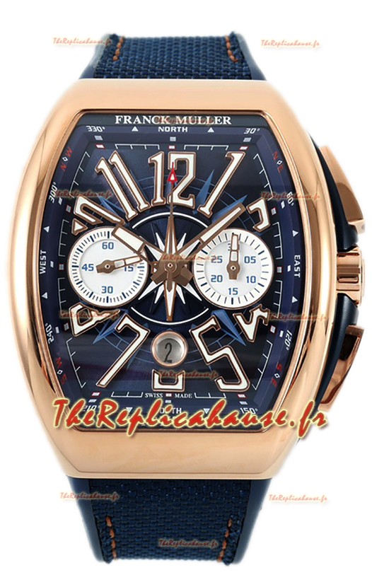 Franck Muller Vanguard V45 Chronograph 904L Or Rose Cadran Bleu Montre Suisse