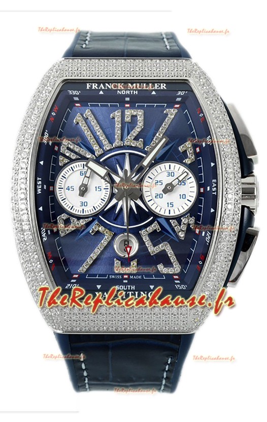Franck Muller Vanguard V45 Chronographe Cadran bleu en acier 904L avec diamants Montre Suisse