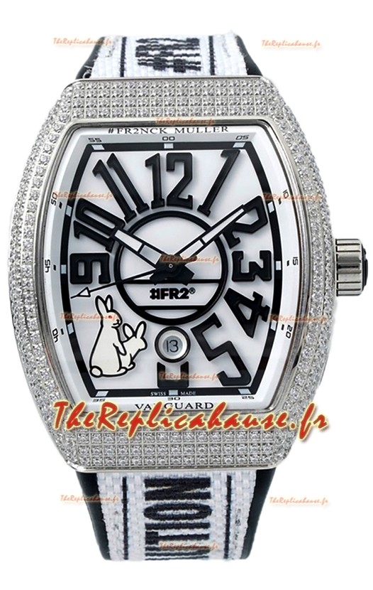 Franck Muller « Fr2nck » Vanguard Rabbit Edition Réplique Montre Suisse en Lunette Diamants