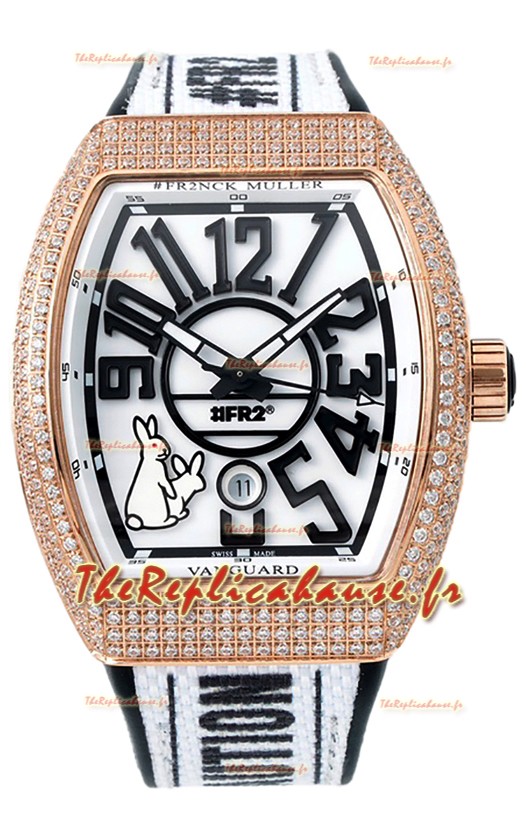 Franck Muller « Fr2nck » Vanguard Rabbit Edition Réplique Montre Suisse en Or Rose Diamants