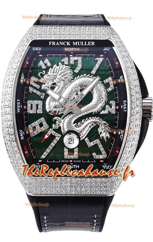 Franck Muller Vanguard Yachting Dragon V45 Cadran vert et lunette diamants Réplique Suisse 