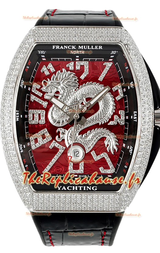 Franck Muller Vanguard Yachting Dragon V45 cadran rouge lunette diamants arrondis Réplique Suisse