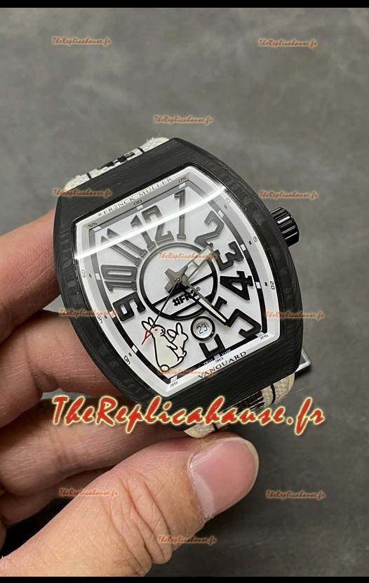 Franck Muller "Fr2nck" Vanguard Rabbit Edition Réplique Montre Suisse en Carbone Noir 
