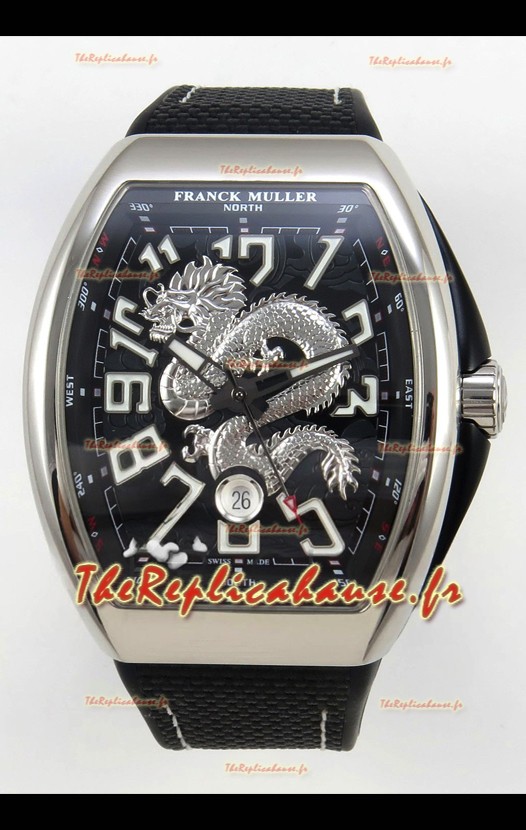 Franck Muller Vanguard Super Clone Yachting Dragon V45 Cadran noir Boîtier en acier inoxydable 