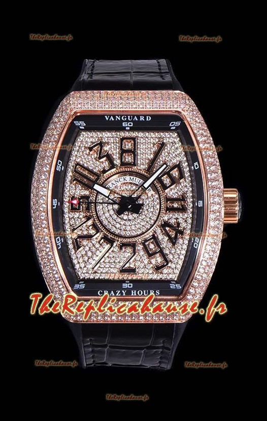 MontreFranck Muller Vanguard Crazy Hours Edition" en plaqué or rose - Chiffres noirs