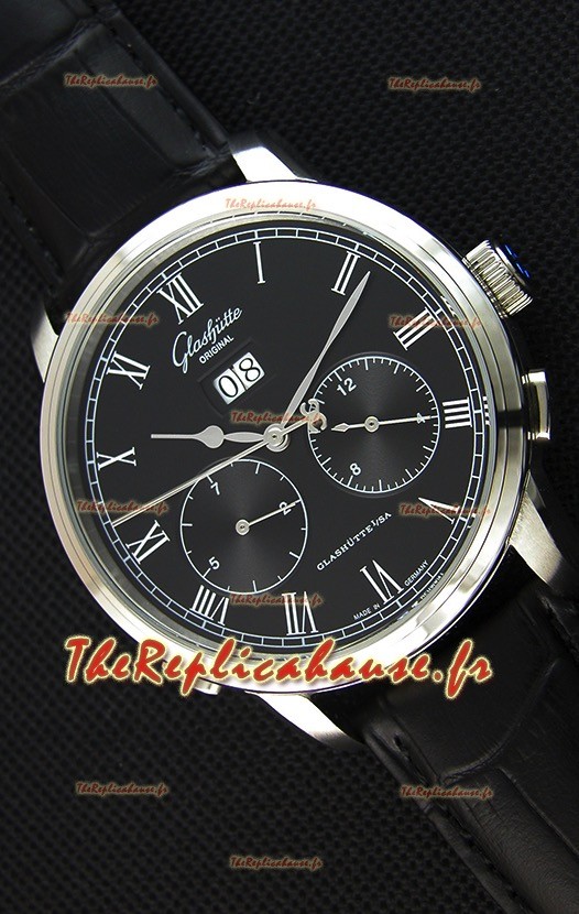Montre japonaise Glashuette Réplique à double cadran avec un cadran noir