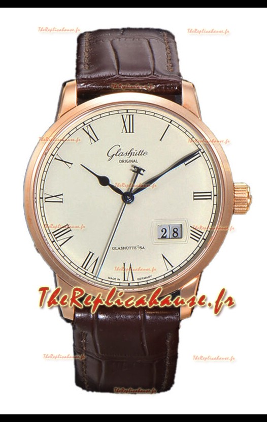 Glashütte Senator Excellence Panorama Date Or Rose Montre réplique 1:1 