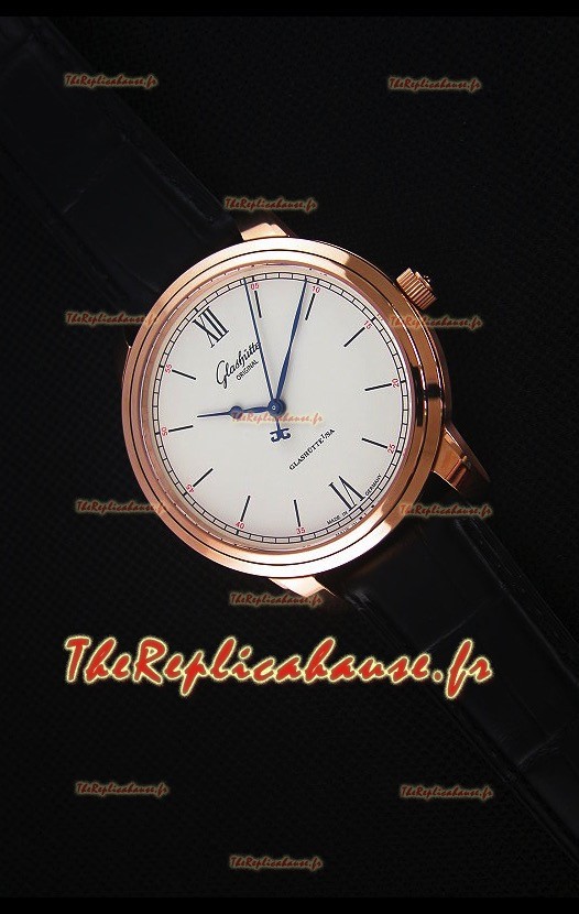 Glashuette Senator Excellence, Cadran Crème-Boîtier en Or Rose, Montre Réplique Suisse 