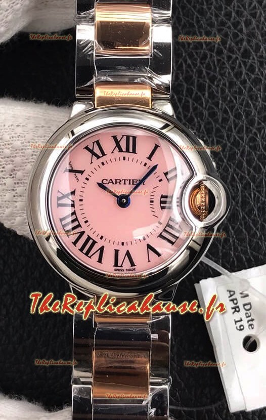Montre "Ballon De Cartier" Suisse Quartz 1:1 Qualité Miroir 28MM avec bracelet en or rose deux tons
