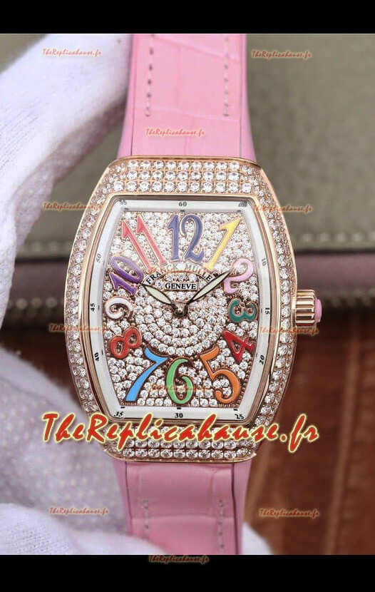 Montre Franck Muller Vanguard Ladies 1:1 Réplique Suisse 32mm Large Boîtier Or Rose