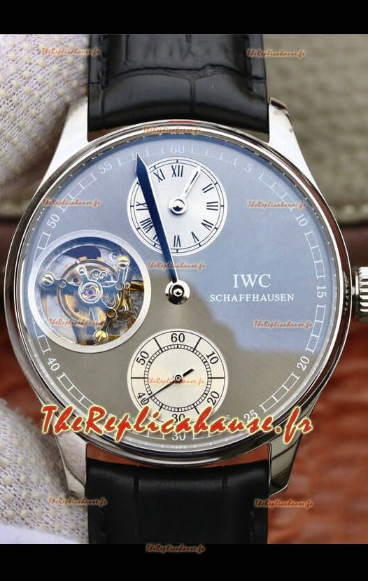 Montre IWC portugaise à mouvement tourbillon suisse authentique, cadran gris