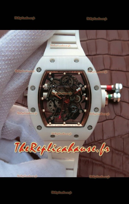 Réplique de la montre Richard Mille RM055 Boîtier Céramique Miroir 1:1 en Or Rose en Bracelet Blanc