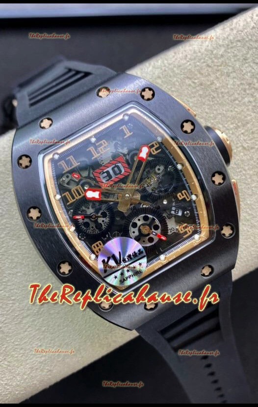 Montre Richard Mille RM011 Felipe Massa 1:1 Qualité Miroir Une Pièce Céramique Noire Or Rose 