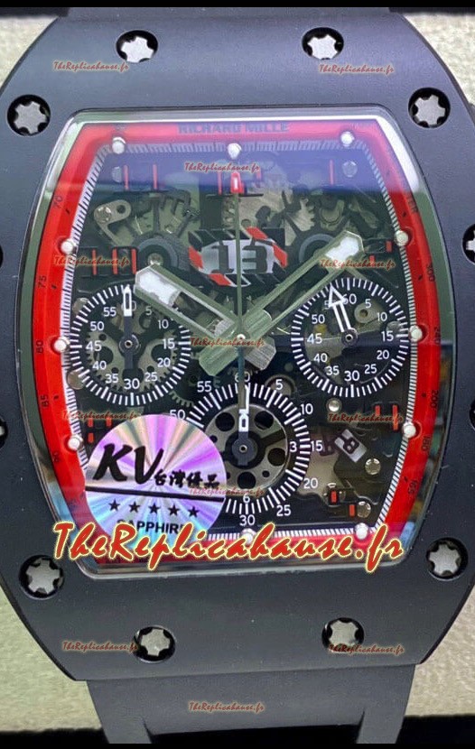 Montre Richard Mille RM011 Felipe Massa 1:1 Qualité Miroir Une Pièce Boîtier Céramique Noir
