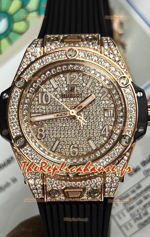 Hublot Big Bang One Click Diamants Cadran pavé Or Rose Suisse Réplique Montre 39MM
