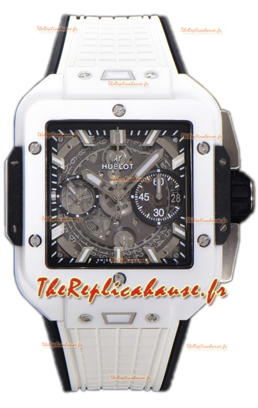 Hublot Square Bang Unico Montre chronographe avec boîtier en céramique blanche Montre réplique 1:1 