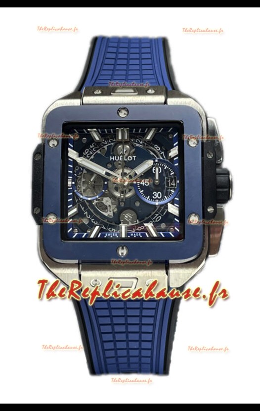 Hublot Square Bang Unico Montre chronographe en céramique bleue titane réplique 1:1 