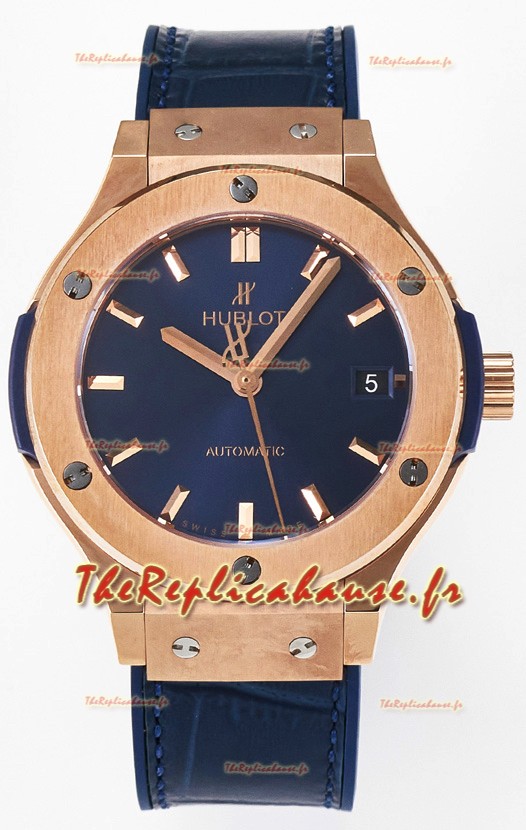 Hublot Super Clone Classic Fusion Or Rose 38MM Réplique Montre 1:1 Cadran Bleu