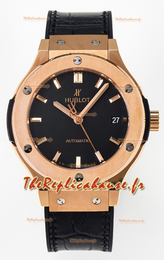 Hublot Super Clone Classic Fusion Or Rose 38MM Réplique Montre 1:1 Cadran noir