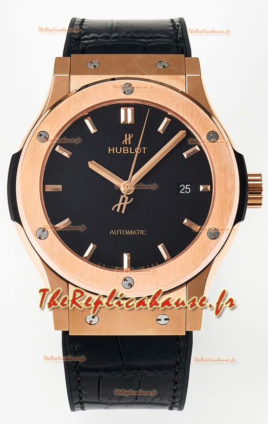 Hublot Super Clone Classic Fusion Or Rose 42MM Réplique Montre 1:1 Cadran noir